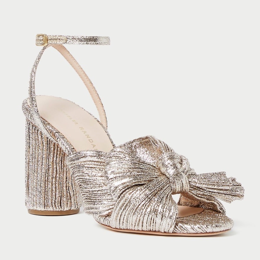 Loeffler Randall Camellia Champagne Pleated Bow Heel Girly Wedding Sz 5